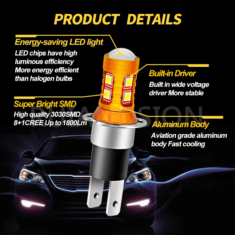 RUIANDSION H3C Super Bright 3030+2525 Fog Light 1800LM Driving Day Running Lamp Car Headlight 10-30V 6000K 2PCS led car lights led lights led headlights led car headlights car headlamps