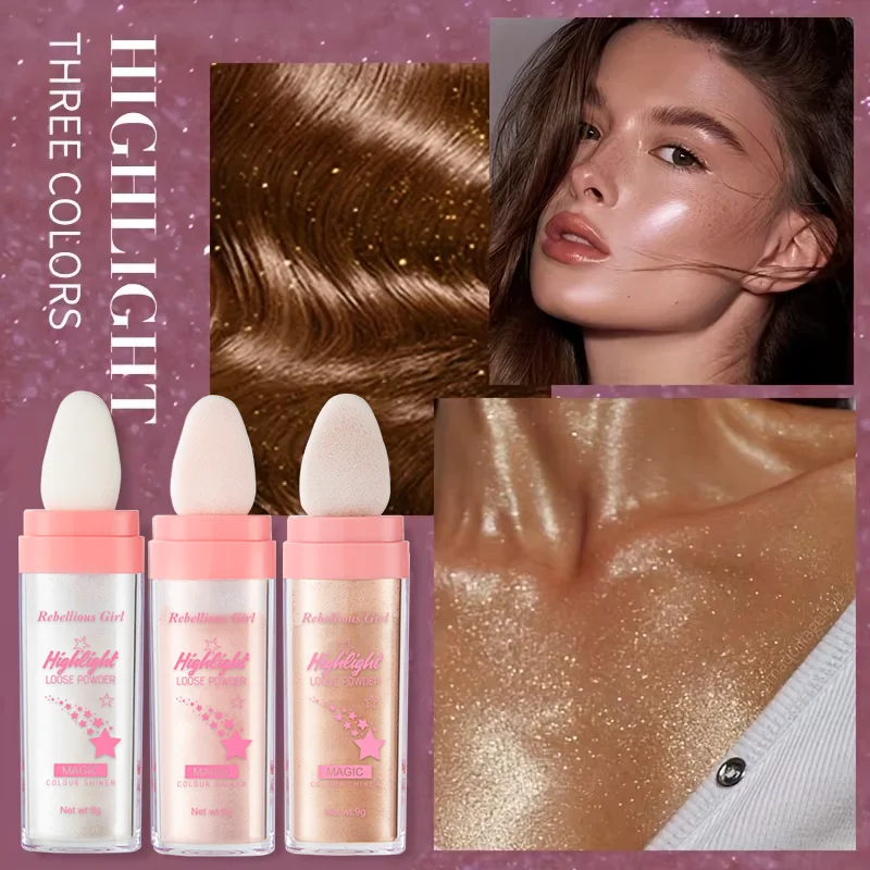 3 Color Fairy Powder Highlighter Stick-Shimmering Contour Blush for Brightening and Defining Your Features Suitable for Face
