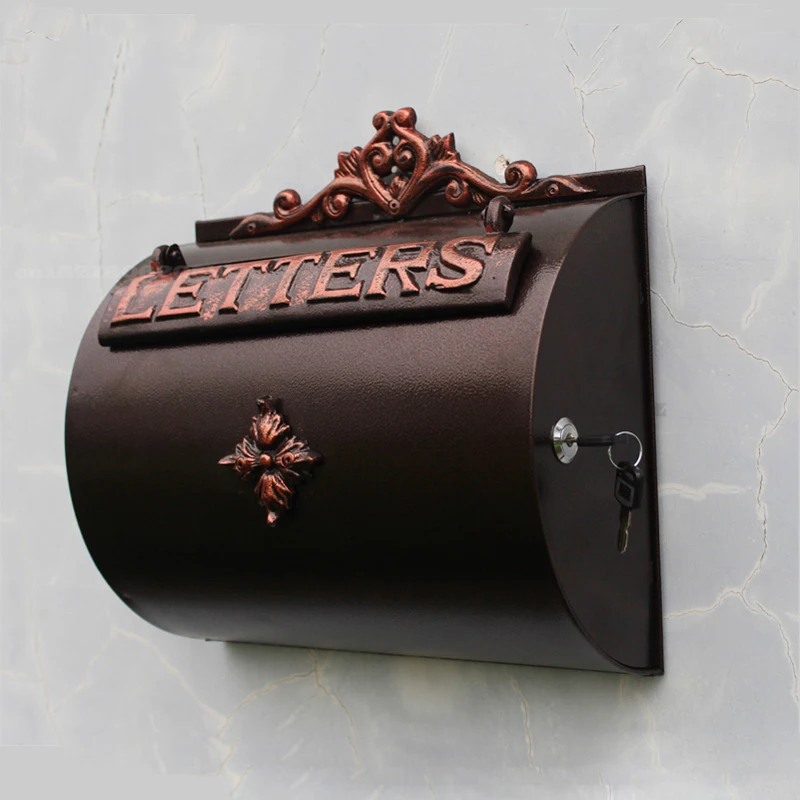 European Style Cylinder Iron Wall Mounted Mailbox Garden Decor Antique Copper Mailbox Outdoor Magazine Newspaper Storage Box
