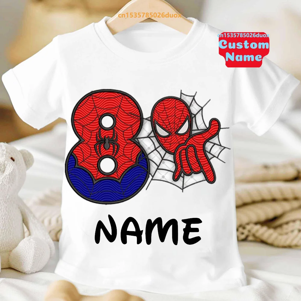 New Summer 2025 Kid 2 3 4 5 6 7 8 9 Birthday Marvel Spiderman Girl TShirt The Hulk Personalize Name Birthday Party Boy T-shirt 5