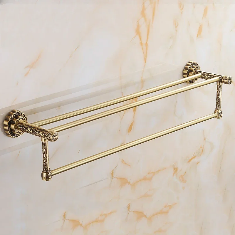 

Vidric Towel Bars 2 Tier Antique Brass Wall Shelves Towel Rack Bath Holder Towel Hangers Luxury Bathroom Accessories Tow