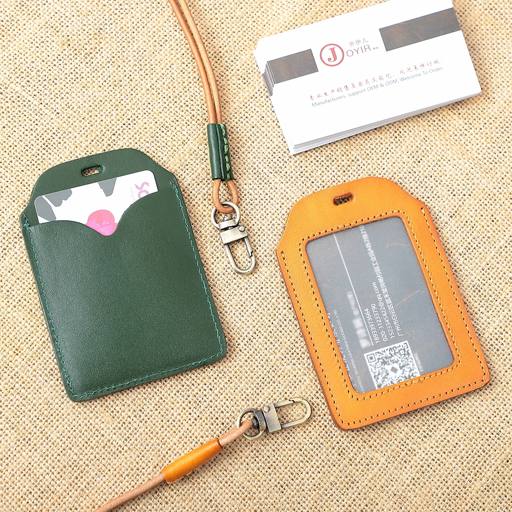 vegetable Tanned Leather Necked Access Card Holder Card Holder Work Card Bag Cowhide Certificate Bag Business Card Bag