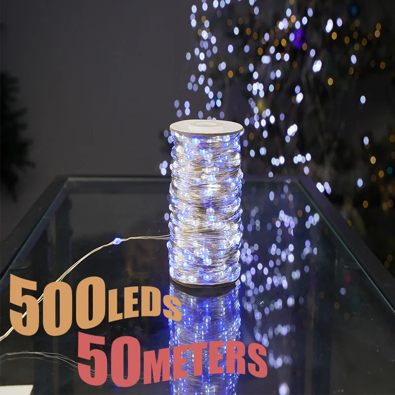 

200m Silver Christmas Tree Mini LED Fairy Lights String Garland Outdoor waterproof Decoration Lamp For street Home Christmas