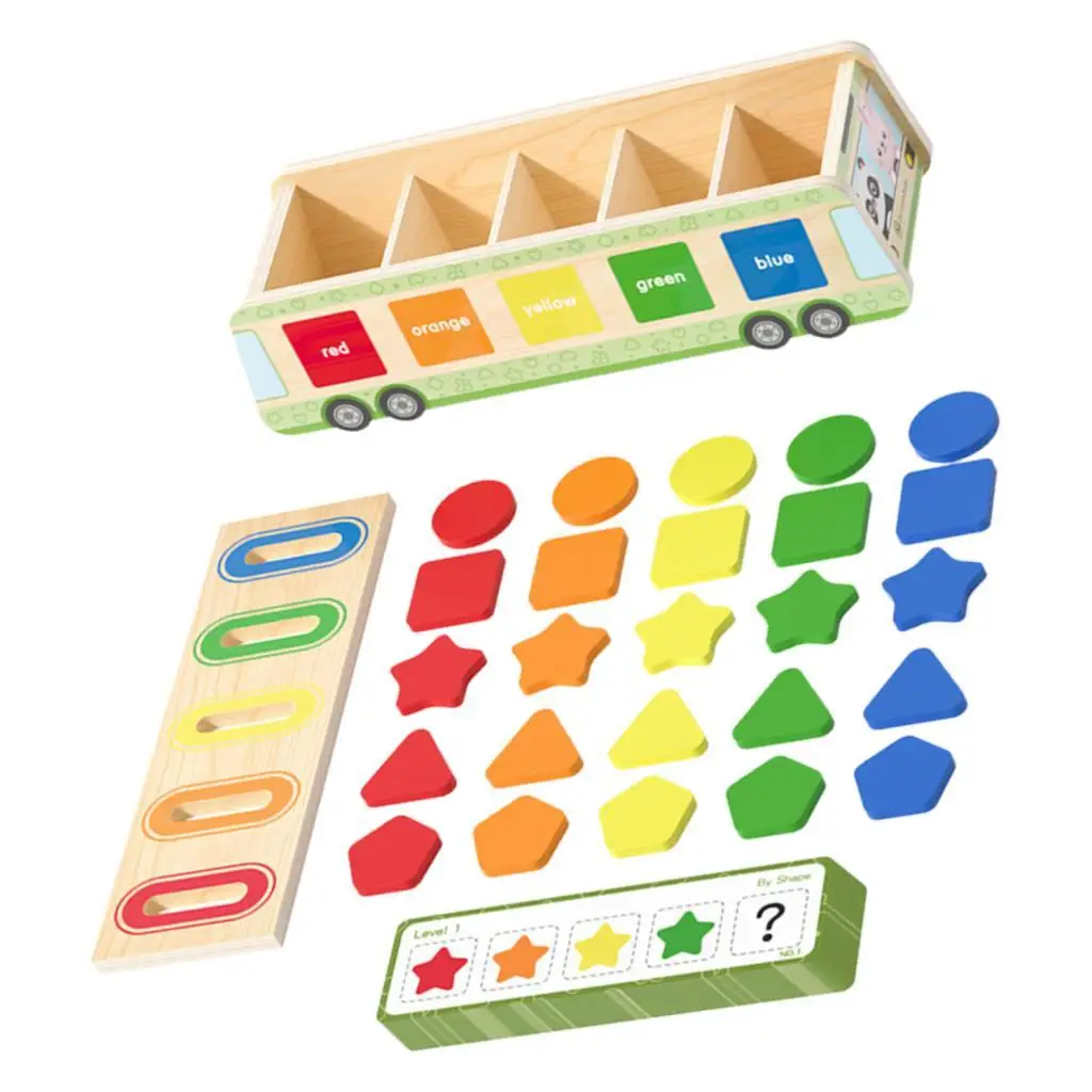 

Wooden Color and Shape Sorting Toy Fine Motor Skill Block Puzzles Color and Shape Matching Box for Kids Birthday Gifts Baby