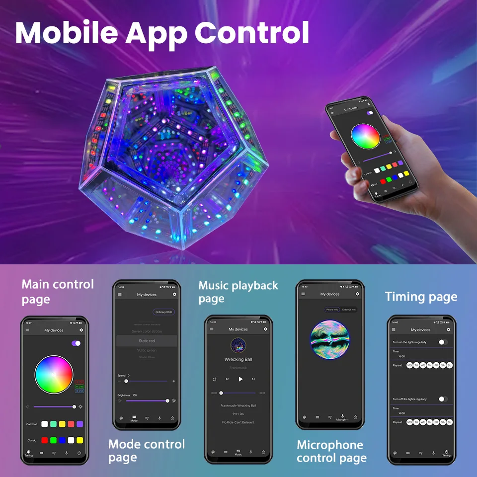 RGB LED Night Light For Gaming Room Decor 3D Cube Cool RGB Color Changing Night Lighting APP Remote Control Home Decoration