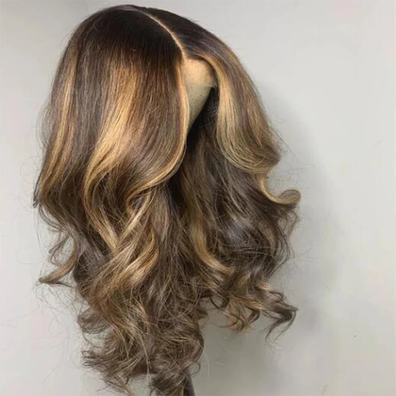 

26“Long Highlight Ombre Honey Blonde Body Wave European Human Hair Jewish 13x4 Lace Front Wig For Women Soft Glueless Baby Hair