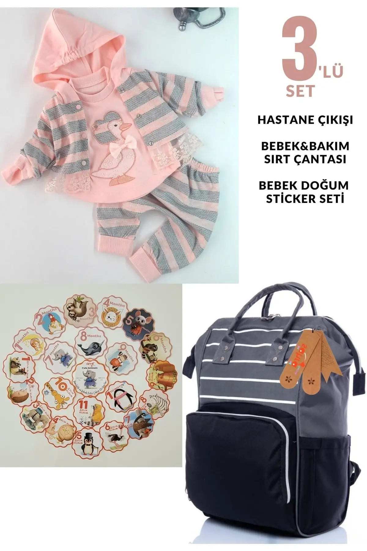 

100% Cotton Hospital Outlet, Mom & Baby Care Backpack And Cute Animals 21 Piece Baby Sticker Set Cotton Pink