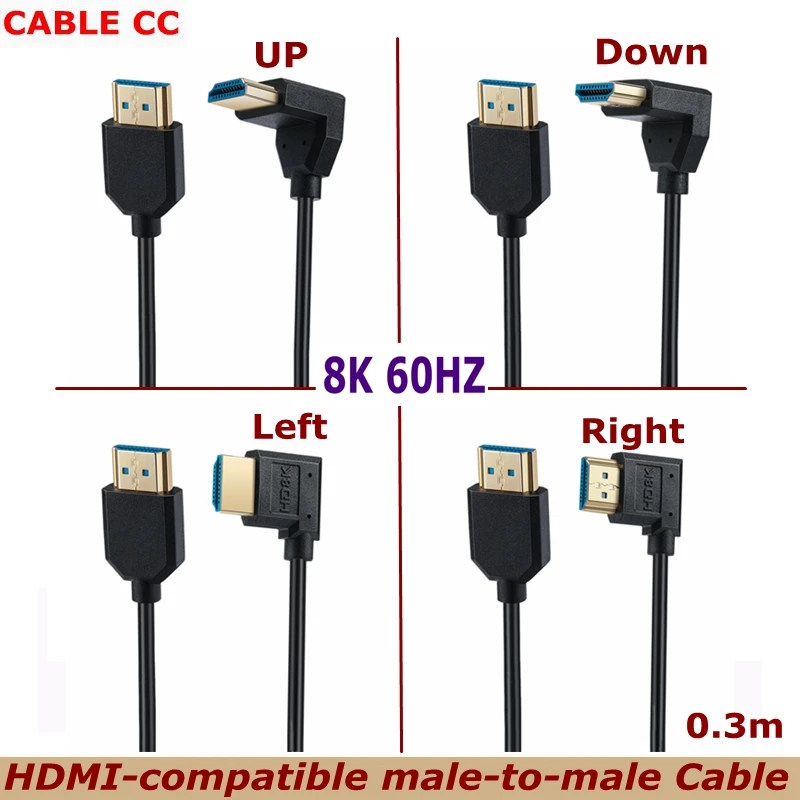 

Elbow HDMI Compatible Version Male to Male 2.1 8K 60Hz 4K 120Hz 48Gbps HDR10+ Laptop TV Monitor Projector Video Slim Cable