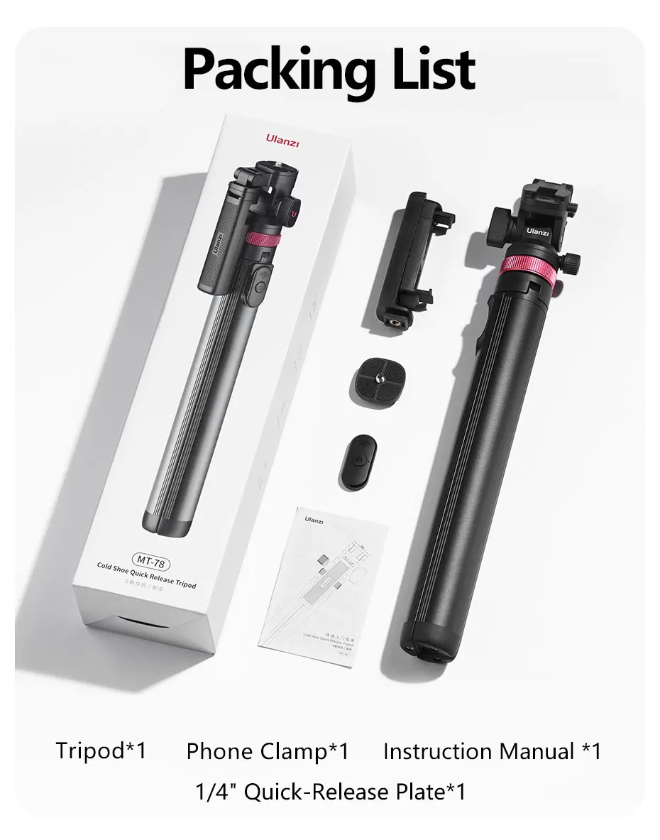 MT-78 1.85M Quick Release Tripod with Remote Phone Holder Cold Shoe Mount 1/4''