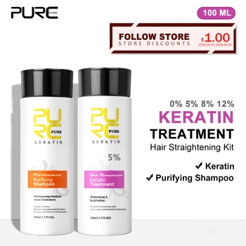 PURC Set di shampoo brasiliano alla cheratina Trattamento lisciante per capelli Riparazione danni crespi Prodotti per la cura lisciante dei capelli ricci 100ml