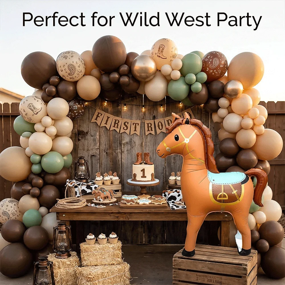 138cm Riesiger Aufblasbarer Pferdeballon, Bauernhof-Tier Folienballons, Erstes Rodeo Wild West Cowboy Cowgirl Geburtstagsparty Dekorationen