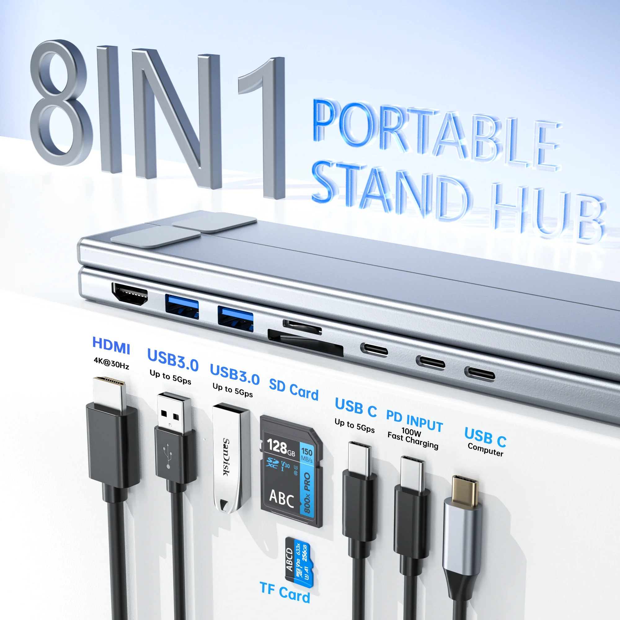 8-in-1 USB-C Laptop Stand With Docking Station Universal USB C thumbnail 2
