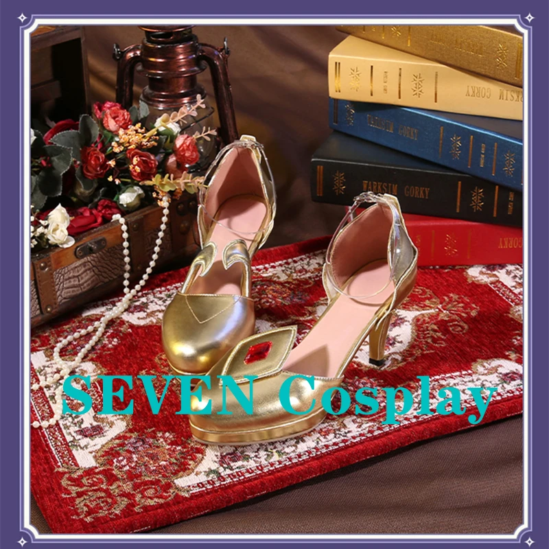 

SEVEN Cosplay в наличии Game Genshin Impact Mona Cosplay Gold High Heel Props Cos Shoes