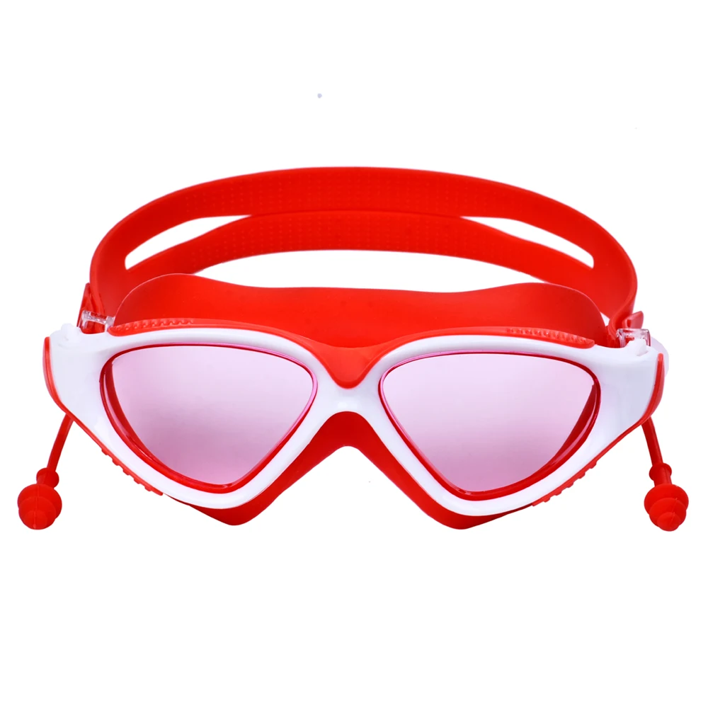 Adult swimming goggles high-definition one-piece earplugs goggles waterproof fog-proof men and women big frame swimming goggles 4