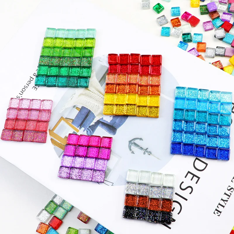 Glass Mosaic Tiles Diy Mosaic Supplies 50PCS Diy Colorful Glitter Glass Mosaic Stones Mosaic Tiles Glass Pebbles Crafts Material Puzzle For Diy Making 9*9mm