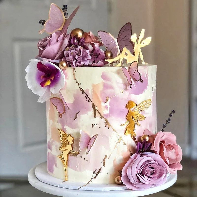 Set Topper Per Torte Compleanno Happy Birthday - Nero - Con Palloncini Stelle E Corone