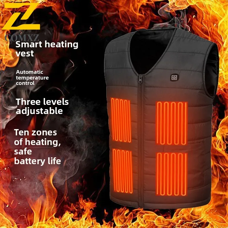 EIAO Men's USB Heated Vest Slim V-Neck Smart Warming Jacket Water-Resistant Windproof for Fit Outdoor Office Work Rechargeable