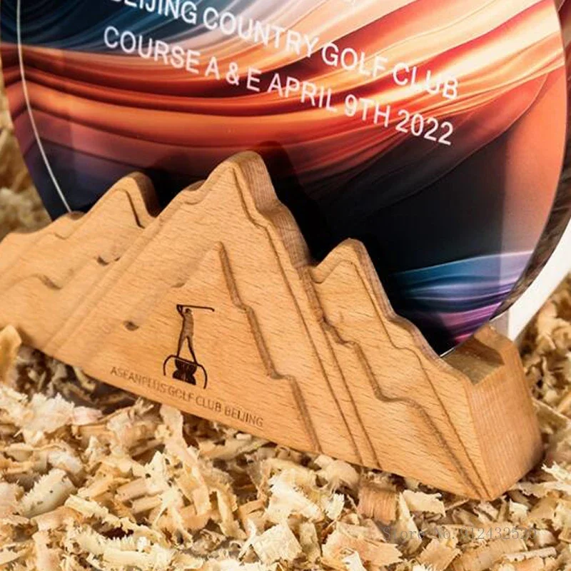 Customized Solid Wood Base Crystal Trophy, Honor Medal, Craft, Personality Can Becolor-printed, Excellent Staff, Home Decor, 1Pc