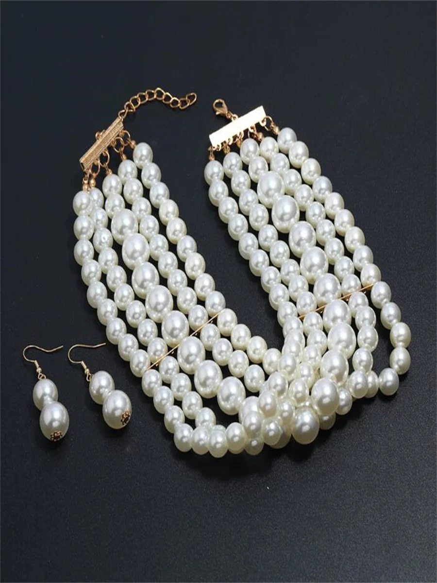 Multi-layer imitation pearl beaded short necklace earring set jewelry sets,jewelry set
