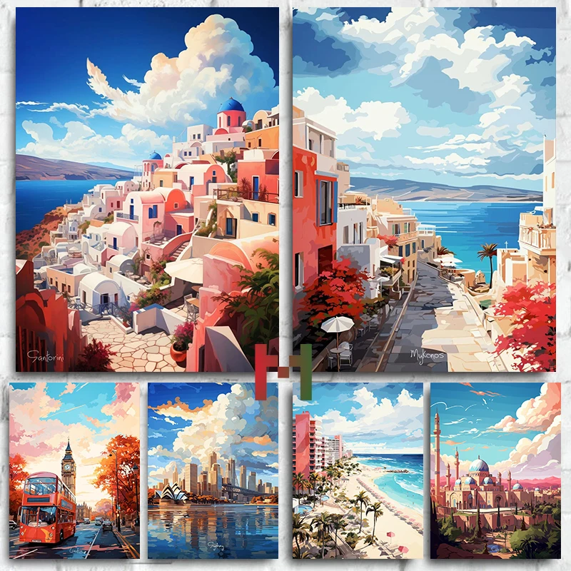 

Famous Cities Beautiful Landscape Poster Canvas Printing International Big City Iconic Scenery Wall Art Decor Modern Art Poster