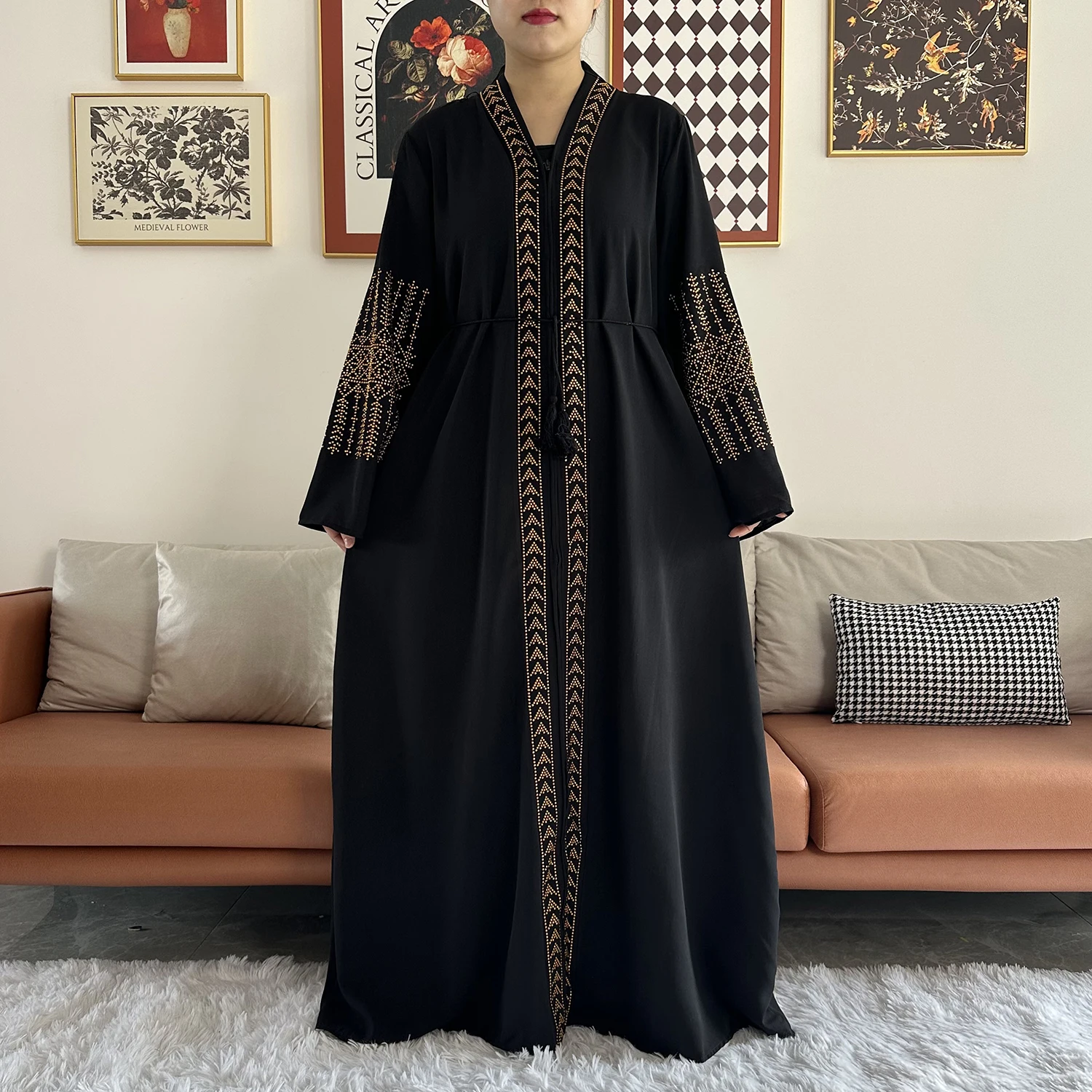 2024 최신 여성 우아한 드레스, 두바이 파티 의상, 긴팔 쉬폰 다시키 무슬림 여성 로브, 오픈 아프리카 아바야 의류