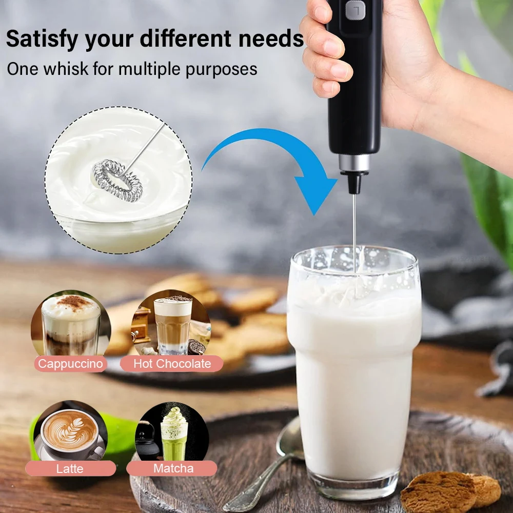 Electric Milk Frother Portable Handheld Foam Milk Blender USB Rechargeable Cream Coffee Whisk Mixer Wireless Egg Beater Machine 2