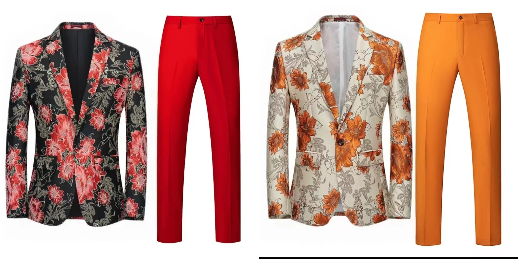 Orange Flower Pattern Suit View 2