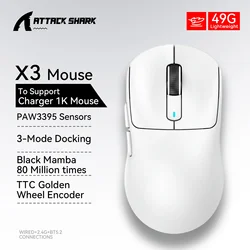 Ultra-Lightweight 49g Tri-Mode Gaming Mouse with Precision Tracking and Macro Functionality (X3 White)