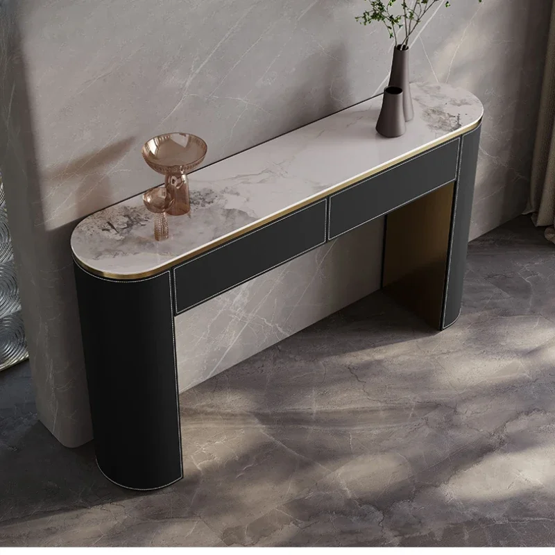 

Modern Minimalist Entrance Small Apartment Home Wall Stone Plate Saddle Leather Curio Cabinet