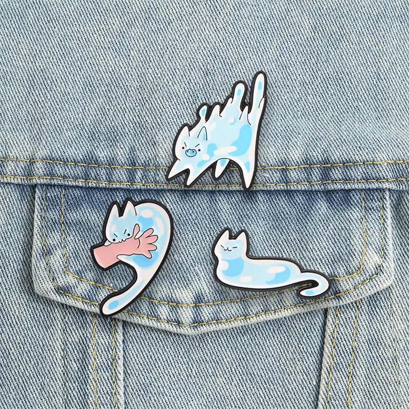 Adorable Blue Spotted Slime Cat Enamel Pin - Kawaii Cartoon Kitten Brooch