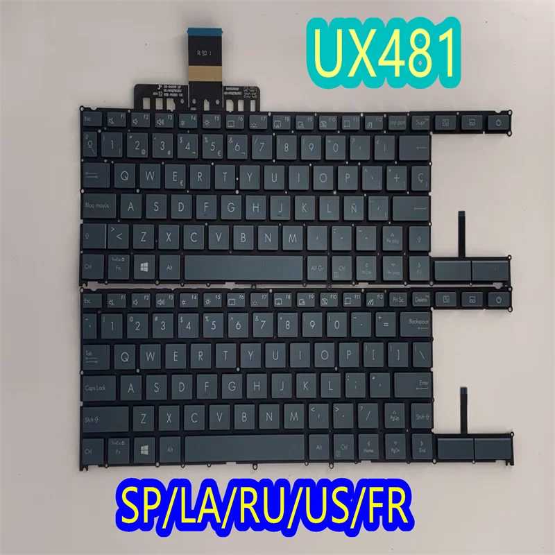 Teclado do Portátil Espanhol Latino Russo Inglês Francês para Asus Ux481 Ux481f Ux4000 Ux4000fl com Retroiluminação
