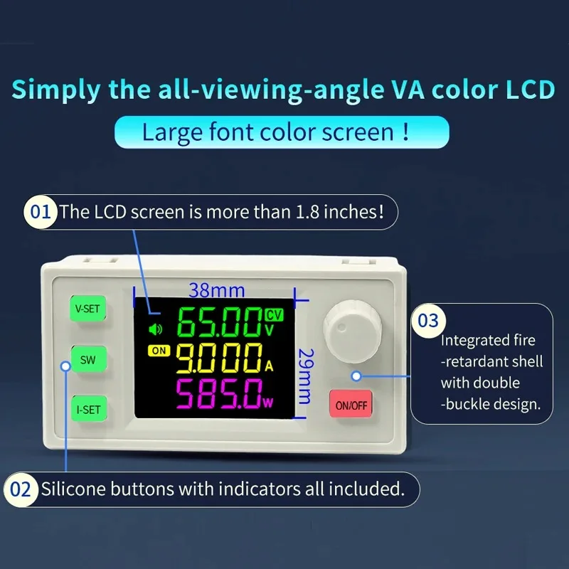 조정 가능한 CC CV 벅-부스트 컨버터 전원 공급 장치 모듈 65V 9A 585W CNC 태양광 충전용 XY6509X