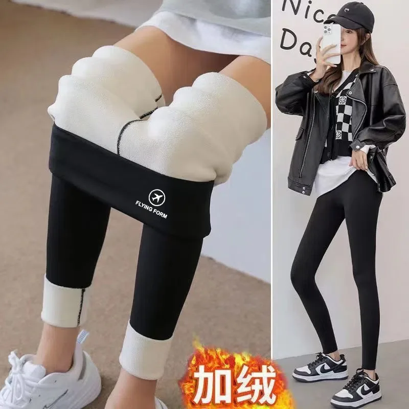Women Sex Sharkskin Leggings Lamb Fleece Booty Lifting Leggings Tight-Fitting Pants Sports Fitness Slim High Waist Winter Pants