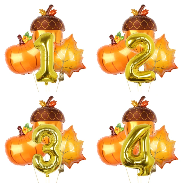 Thanksgiving Balloons Pinecone Maple Leaves Pumpkin Balloon 32inch Number Ball for Autumn Forest Theme Party Birthday Decor