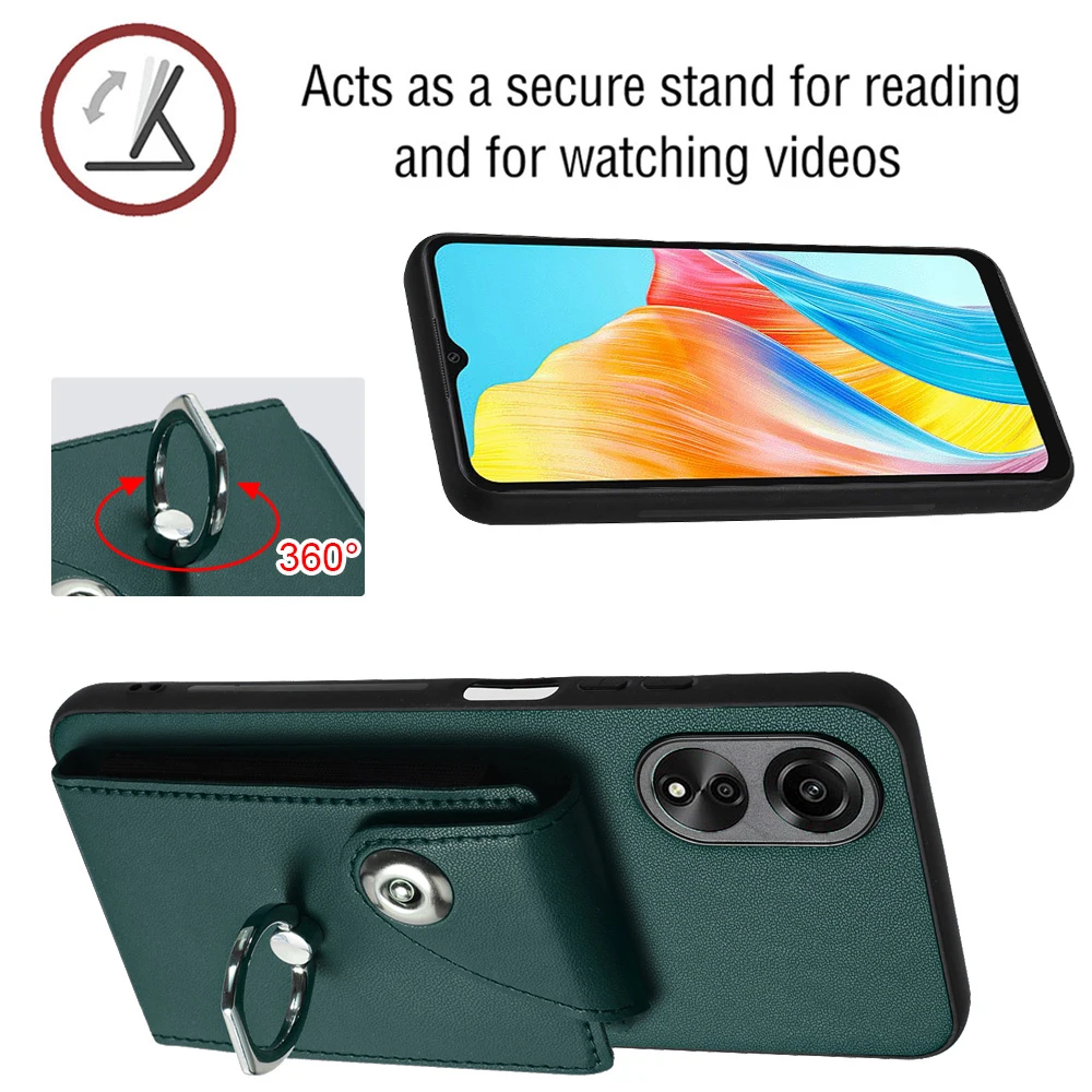 Elegant Leather Wallet Case with Card Slots, Ring Holder, and Strap - Universal Fit