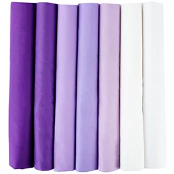 Set of 7 Cotton Fabric Squares - Assorted Sizes for DIY Patchwork, Quilting, Sewing, and Art Crafts (Purple White)