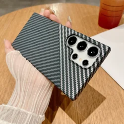 Ultra Thin Carbon Fiber Texture Magnetic Armor Case - Hard PC Cover for Samsung A15 (Black Sliver)