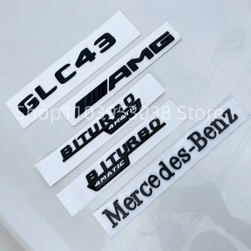 3D ABS Glossy Black GLC43 Emblem Letters Biturbo 4MATIC Fender Badge AMG Sticker For Mercedes GLC43 AMG X253 Accessories