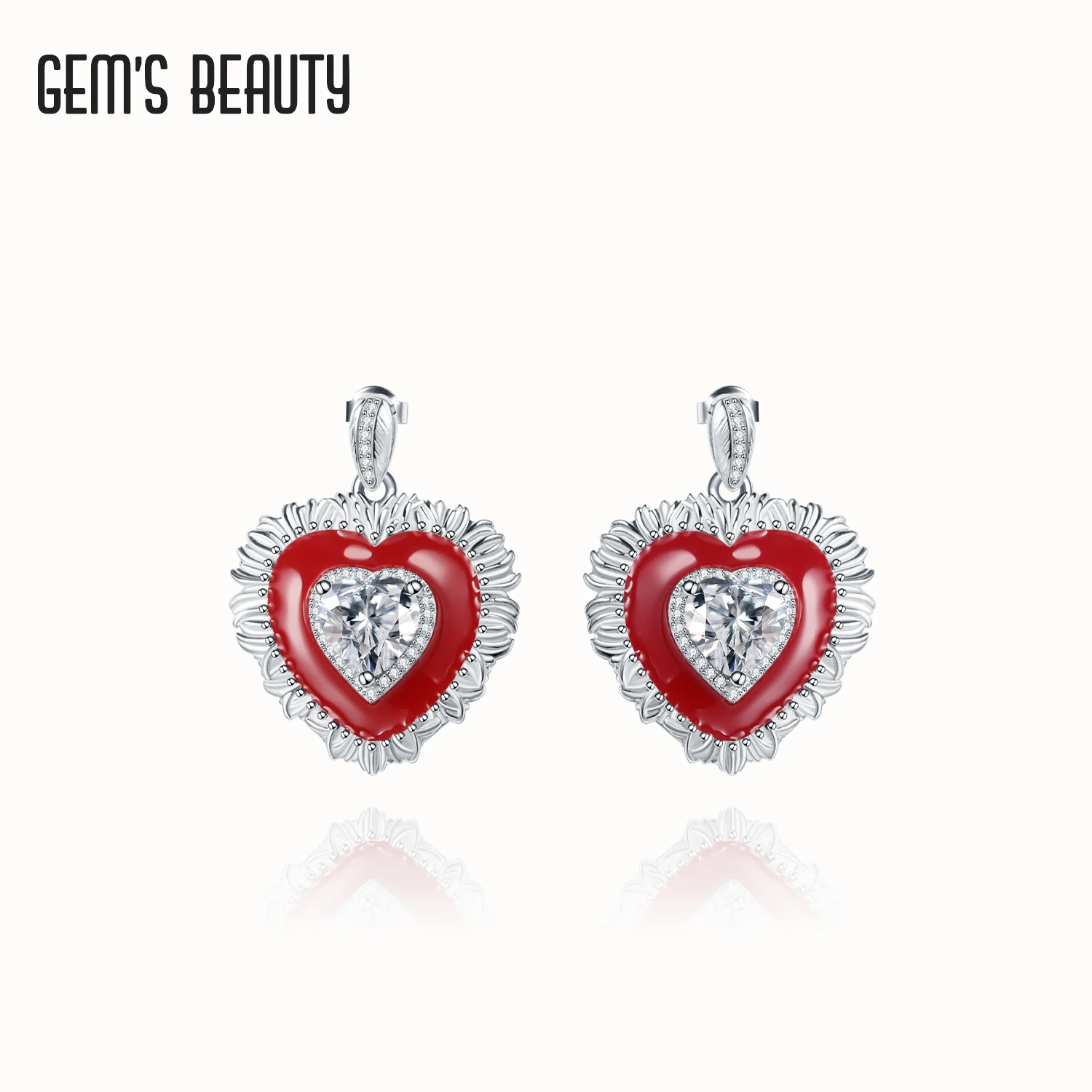 

GEM'S BEAUTY 925 Sterling Silver April Birthstone Stud Earrings For Women Heart Cut White Simulant Diamond Stud Earrings