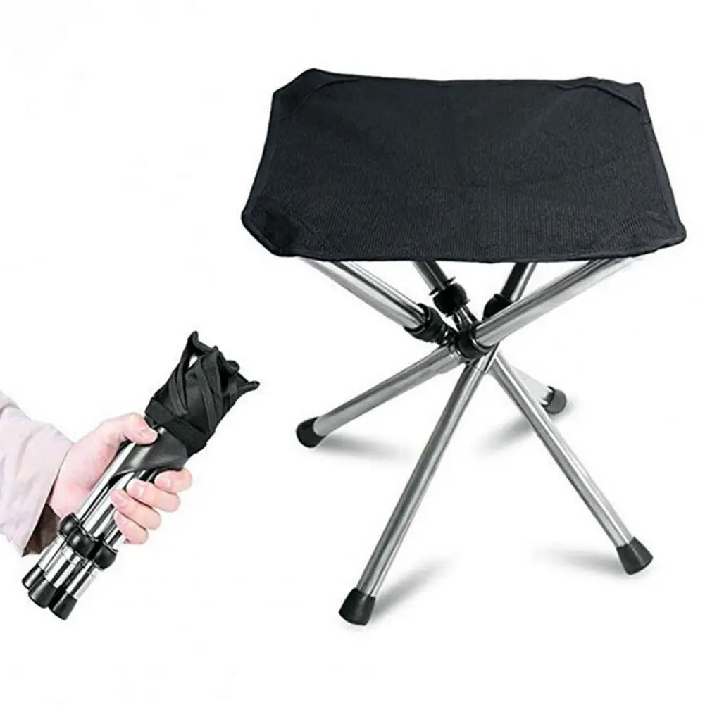 Chaise pliante pêche 4 pieds avec sac de rangement en acier inoxydable pour camping et pique-nique