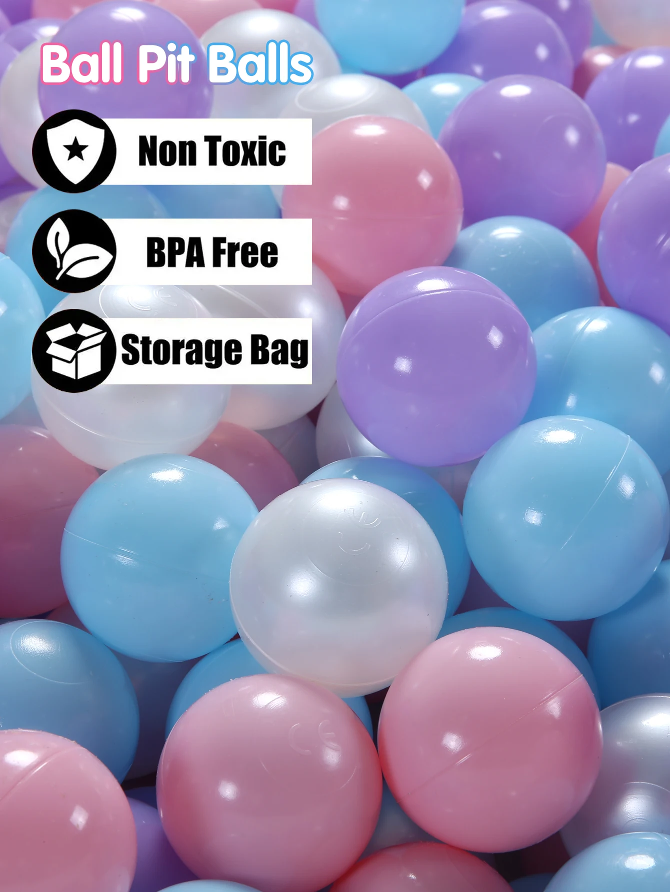 BPA Free Non-Toxic 5.5CM 100pcs Soft Plastic Ball Pit Balls with Bag 4 Colours Purple Pink Light Blue and Pearl White 3