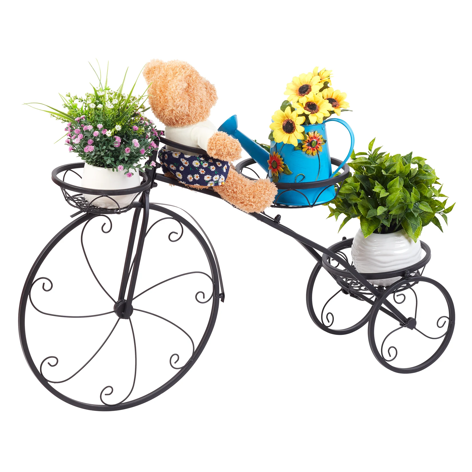 3 Tiers Iron Garden Flower Stand Bicycle Shape Plant Rack Indoor Outdoor Shelving for Home Garden Decor