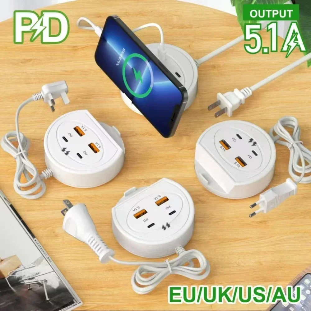 USB Charger With Mobile Phone Bracket Type C Quick Charging Socket Home Electronics For iPhone Xiaomi Huawei Phone Power Strip