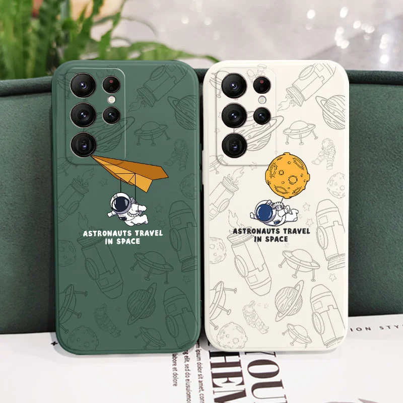 Travel Astronaut Phone Case For Samsung Galaxy S22 S21 S20 Ultra Plus FE S10 S9 S10E Note 20 ultra 10 9 Plus Cover