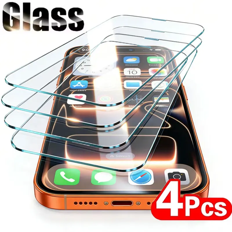4er-Set Panzerglas für iPhone 17 16 15 14 13 12 Pro Max Plus 16e 17e Air Kratzfester Displayschutz HD-Klarheit Schutzglas