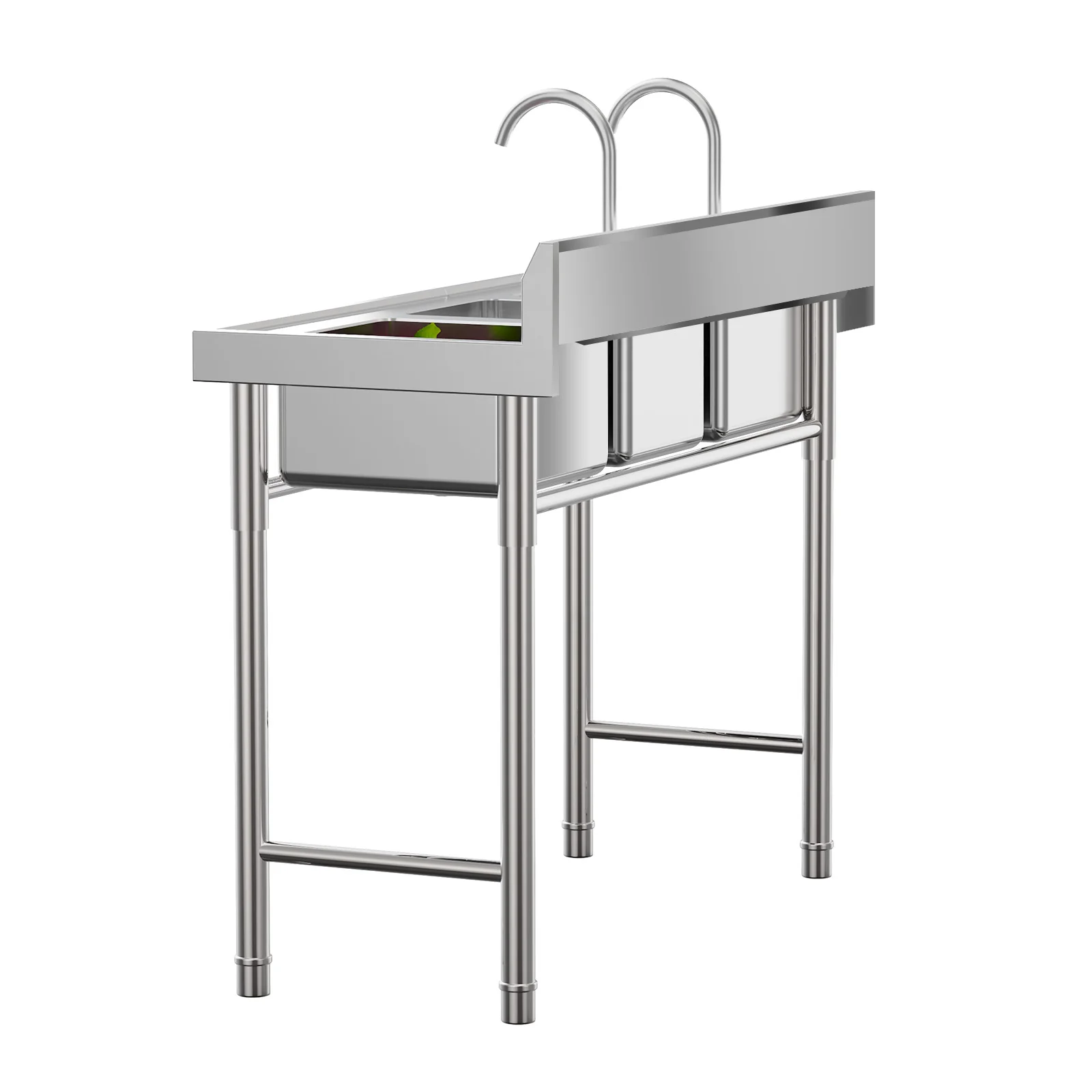 3 Compartment Kitchen Sink Stainless Steel Freestanding with Faucets 39*18*35.8in