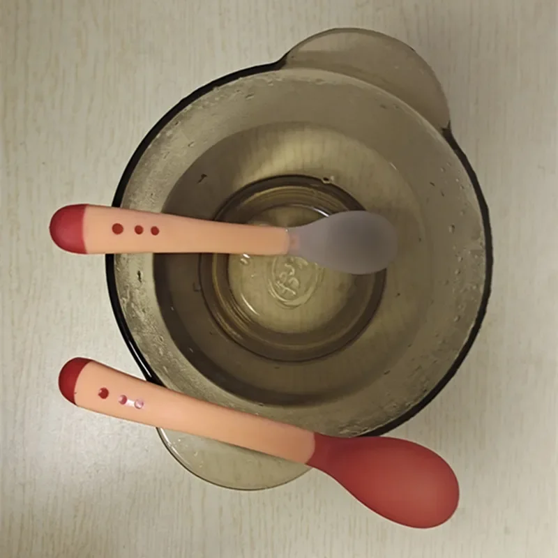 1pc Safety Silicone Temperature Sensing Spoon for Baby Toddler Self Feeding Spoon Test Food Temperature Infant Flatware Spoons