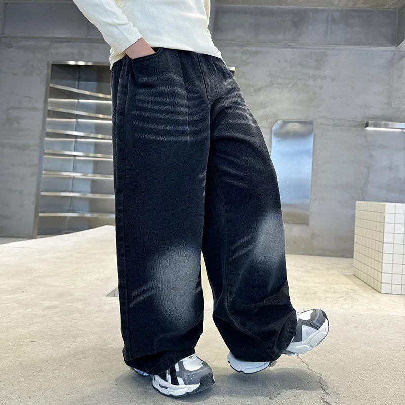 봄 가을 신상품 아동 남아 턱수염 청바지 414세 패션 바지 청소년 스타일리시 스트레이트 컷 데님 팬츠