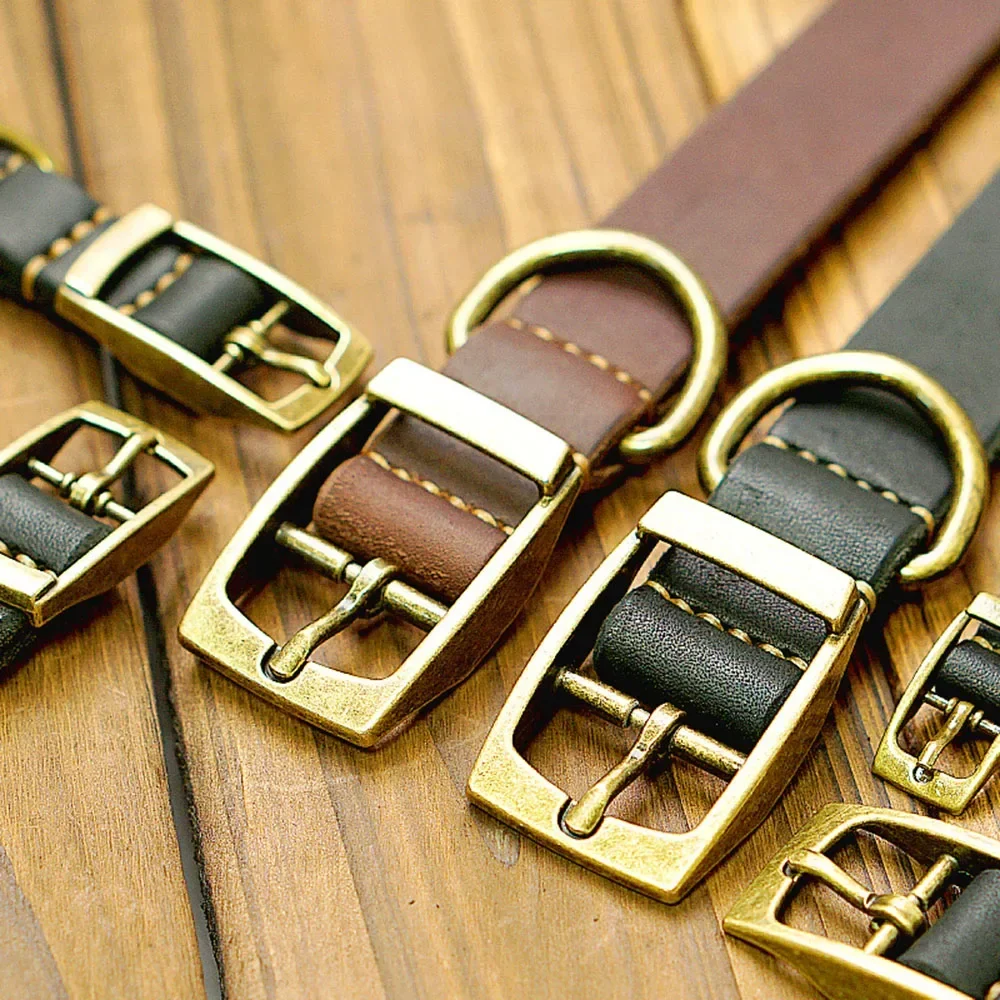 Pet Collars Heavy Duty Black Brown Leather Dog Collar Soft Strong Puppy Medium Dog Collar for Walking Training Hiking Running