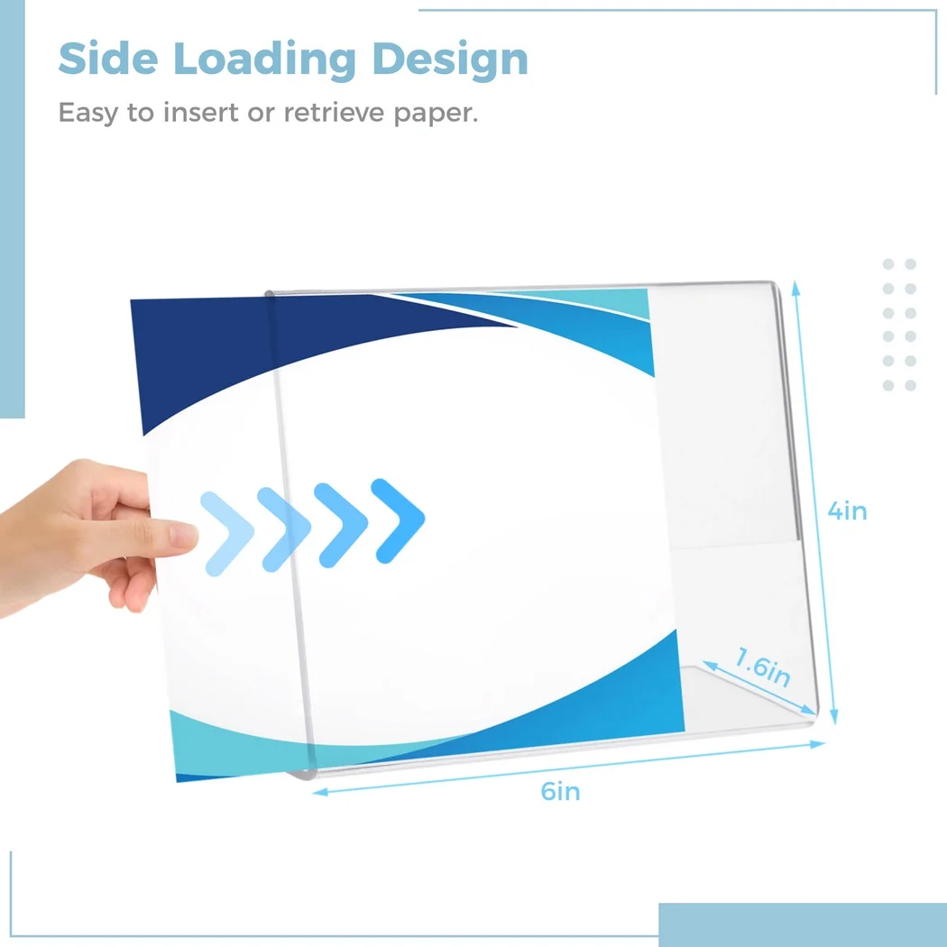 6Pcs Acrylic Sign Holders 6&times;4in Clear Menu Display Stands Slanted Desktop Picture Frames Table Flyer Paper Holders For Offices